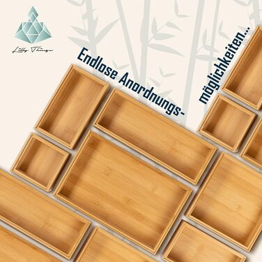 Lilly Things ANTI-SLIP Bamboo Drawer Organizer System (6 Piece, Wood) Drawer Organizer, Drawer Insert, Storage Box for Makeup, Cosmetics, Vanity, Desk, Office, Bathroom, Kitchen