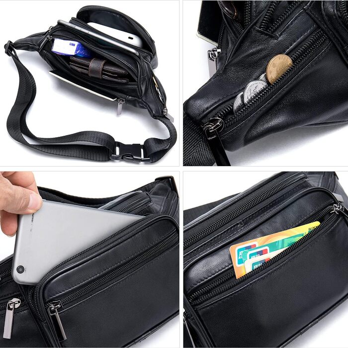 Стильна бананка для жінок з натуральної шкіри (бананка на пояс, шкіряна бананка, чорна бананка)