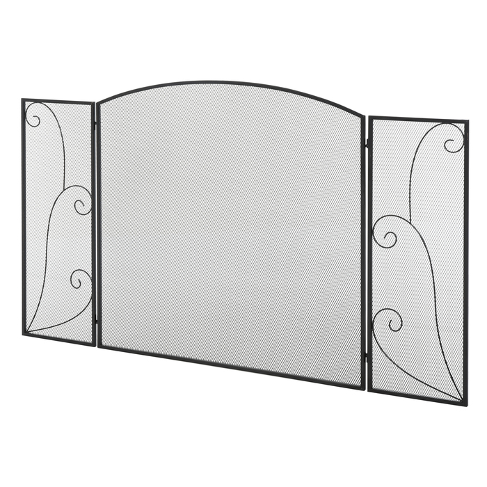 HOMCOM Fireplace Guard, 3-Panel Folding Fire Screen, Spark Screen, Fireplace Protection, Metal, Black, 132.5 x 76.5cm for a Safe Fireplace Area