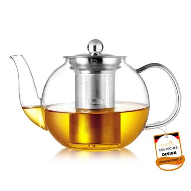 Скляна чайниця CNGLASS 600 мл з ситом, для листового та квіткового чаю, стійка до плити