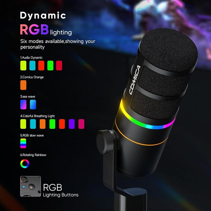 Мікрофон Comica EJoy D10 Pro: Динамічний USB/XLR з RGB-підсвічуванням та регулюванням гучності