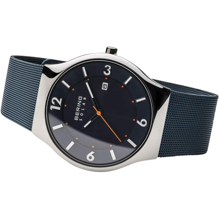 Годинник Bering чоловічий Solar | Сонячний годинник на соняхі, 40 мм, корпус та циферблат з нержавіючої сталі, браслет Milanais, сапфірове скло, 5 ATM, 14440 (14440-307)
