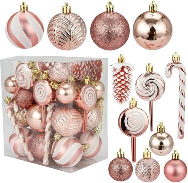 Набір прикрас для ялинки 40 шт. Рожево-золоті кульки для ялинки з пластику, міцні, святкові прикраси