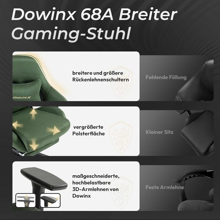 Ігровий крісло Dowinx з мікрофібри-велюру: дихаюче, ергономічне, з підніжкою (зелене)