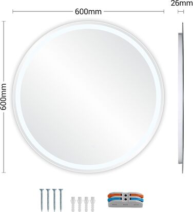 Круглий дзеркало для ванної кімнати Clevich з підсвічуванням, 80 см, сенсорне керування, протитуманне покриття, 3 кольори світла, диммування
