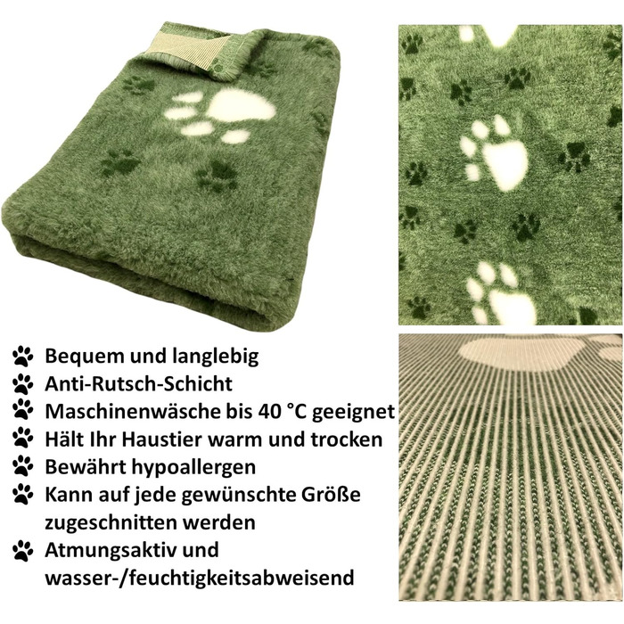 Килимок для собак Elropet Premium 30mm, нековзний, для маленьких та великих собак, Vet Bed, розмір M (100x80 см), зелений з лапкою