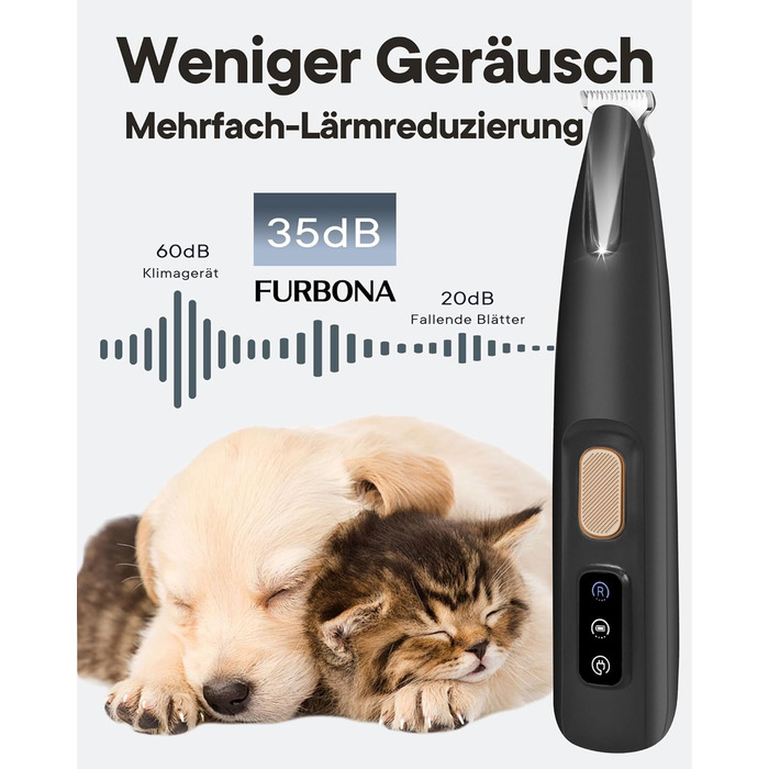 Триммер для собак та котів Pfotentrimmer з LED-підсвічуванням, 18 мм, тихий (35 дБ), вологостійкий, акумуляторний, для догляду за лапами, вухами, обличчям та хвостом (Чорний)
