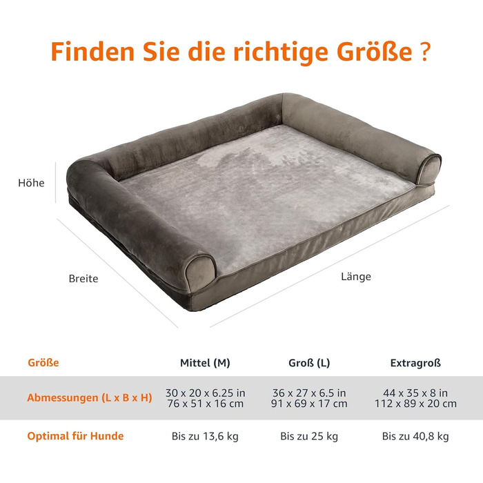 Amazon Basics Foam Dog and Pet Bed with Removable Cover, Gray, (L x W x H) (U-shaped Sofa - Brown, 112 x 89 x 20 cm)