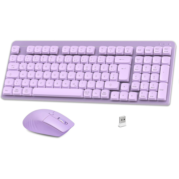 Механічна клавіатура та миша Leadsail FA98 бездротове комплект QWERTZ, 98 клавіш, клавіші Red, 1600 DPI, для Windows/MacOS/PC/Laptop (Лавандовий)