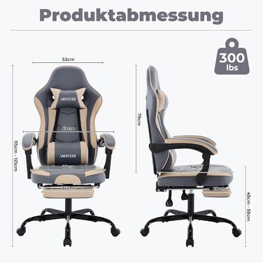 Геймерське крісло Ergonormic з підставкою для ніг, регульованою підтримкою спини, темно-сіре (синьо-бежеве)