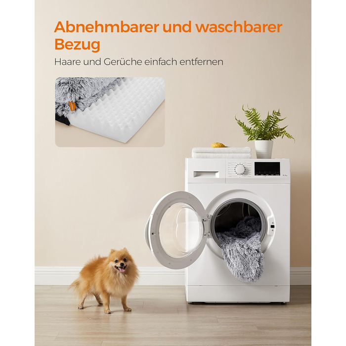 Feandrea FluffyHug лежанка для собак, розмір M, м'яка подушка для собак, килимок для мініатюрних та маленьких собак, лежанка-софа з ноппенового пінополіуретану, знімний та пральний чохол, 76 x 58 x 19 см, Ombré-Grey PGW231G01V1 M