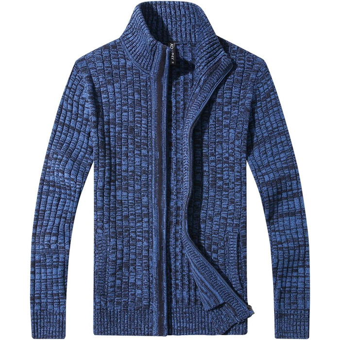 Чоловічий кардиган AOLI RAY з блискавкою, в'язаний, з високим коміром та двома кишенями, блакитний/чорний