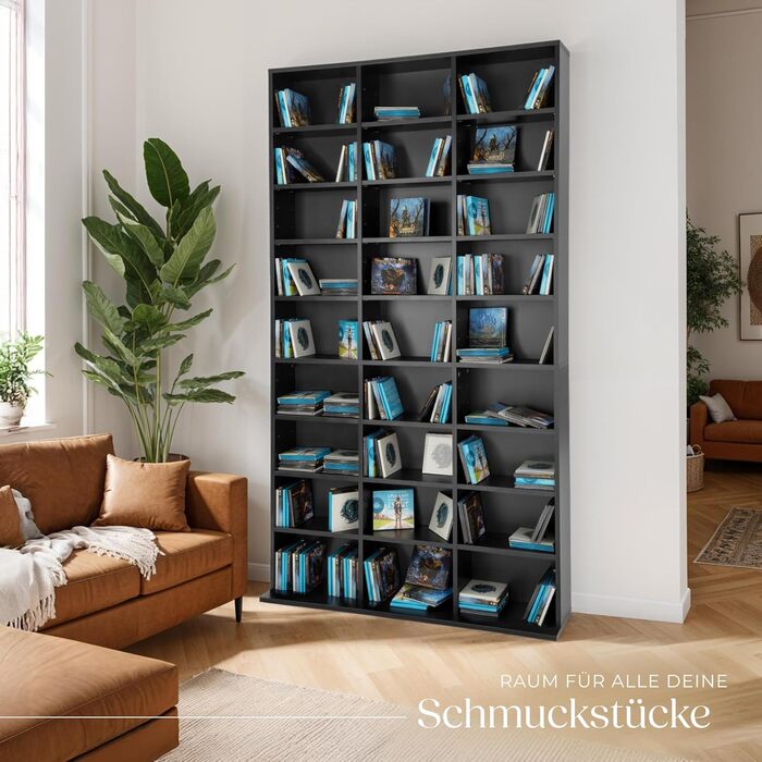 tectake Regal Storage, open shelf cabinet standing for CDs, DVDs, as a bookcase, room divider, stand or display case for collections and hobbies - black