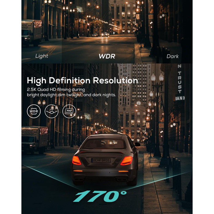 iZEEKER Dashcam 2.5K: відеореєстратор з дисплеєм 3' та 32GB карткою пам'яті, нічне бачення, WDR, 170° кут огляду, G-сенсор, паркувальний режим, Type-C
