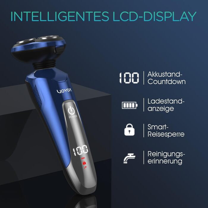Електричний чоловічий бритва VOYOR TX410: ротаційний, мокрий/сухий, LCD, для подорожей (синій)