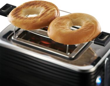 Тостер Russell Hobbs Inspire для 2 скибок, чорний, 6 режимів, широкі відділення, підставка для булочок, розморожування та підігрів