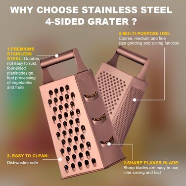 Нержавійна тертка YDware для овочів, квадратна, 23,7 см, рожеве золото