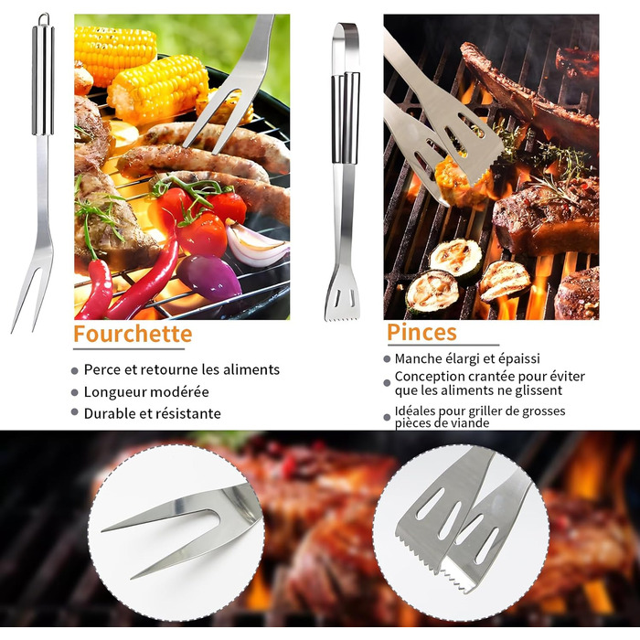 Набір аксесуарів для гриля з нержавіючої сталі 28 шт. для басейну, кемпінгу, подарунок на День батька, день народження, Різдво з кейсом для зберігання
