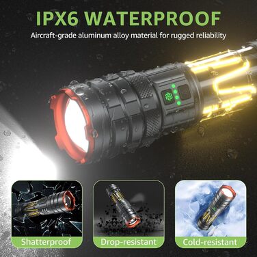 Потужний ліхтарик LED 1000000 люмен, ліхтарик з підзарядкою, кемпінгове світло, зум, 11 режимів, довга робота, водонепроникний тактичний ліхтарик для кемпінгу, відпочинку на природі, надзвичайних ситуацій (сірий)