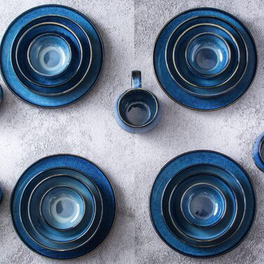 Набір тарілок UNICASA (4 шт.) з порцеляни, 16 см, блакитні - для супу, десерту, каші