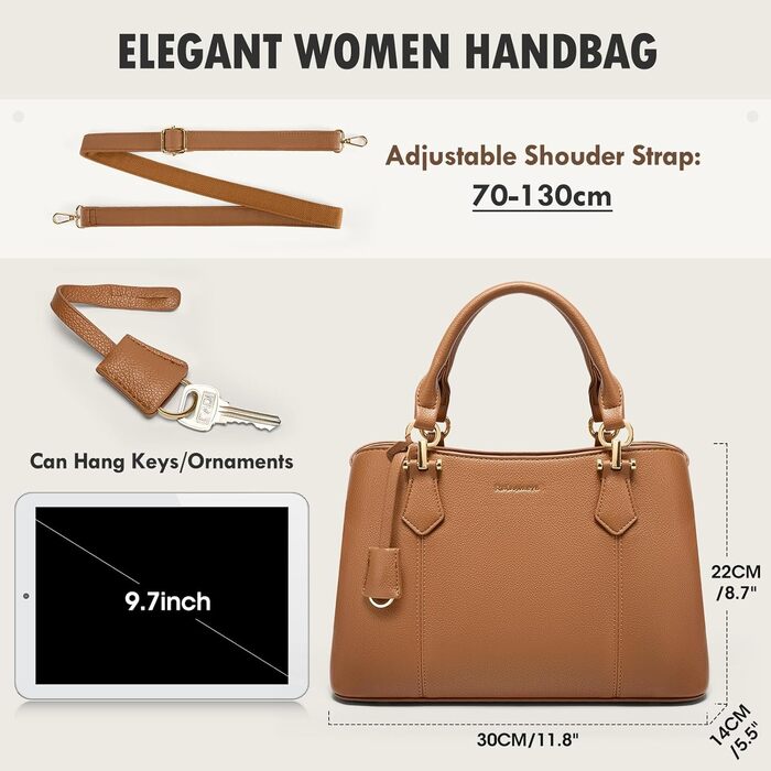 Жіноча сумка RAINSMORE середнього розміру з PU шкіри, коричнева: сумка-тоут, сумка на плече, ручна сумка