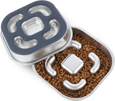 Миска для собак Anti Schling Napf з нержавіючої сталі 304, з силіконовим дном, для маленьких та середніх собак, 23*23*4.5 см
