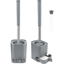 Силіконова щітка для унітазу Glowbal з контейнером, швидковисихаюча, для ванної кімнати, настінний монтаж/стійка, білий/сірий колір (сірий - набір 2 шт.)