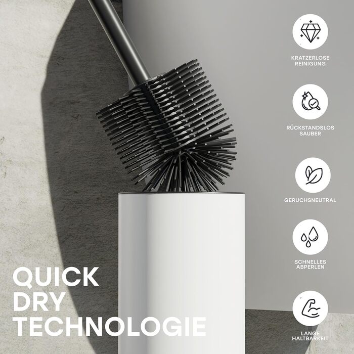 Щітка для унітазу з нержавіючої сталі та силікону з дискретним тримачем, антибактеріальна, з бризгозахистом