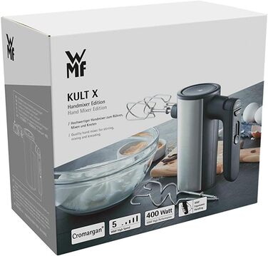 WMF Kult X Edition Hand Mixer - 400W, 5-Speed, Turbofunction, Cromargan Matte Black