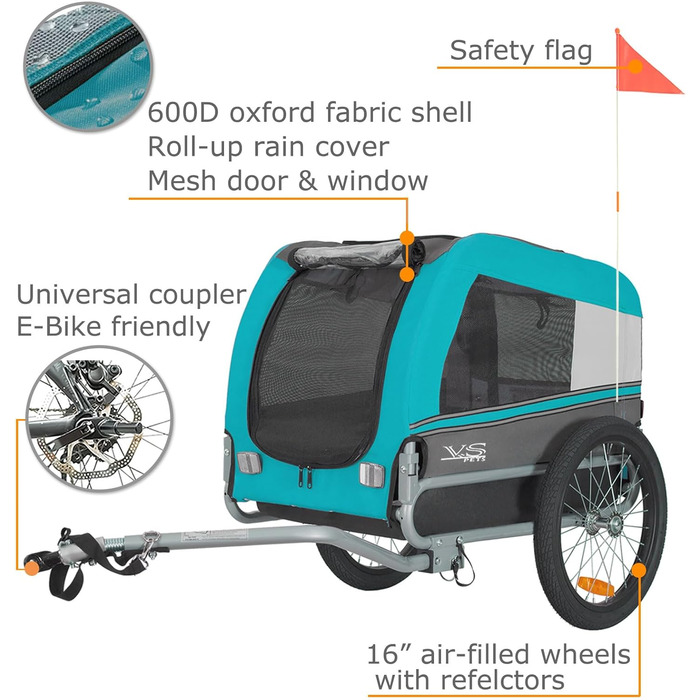 Фаркоп для собак Tiggo VS Pets M: велосипедний причіп для собак, блакитний