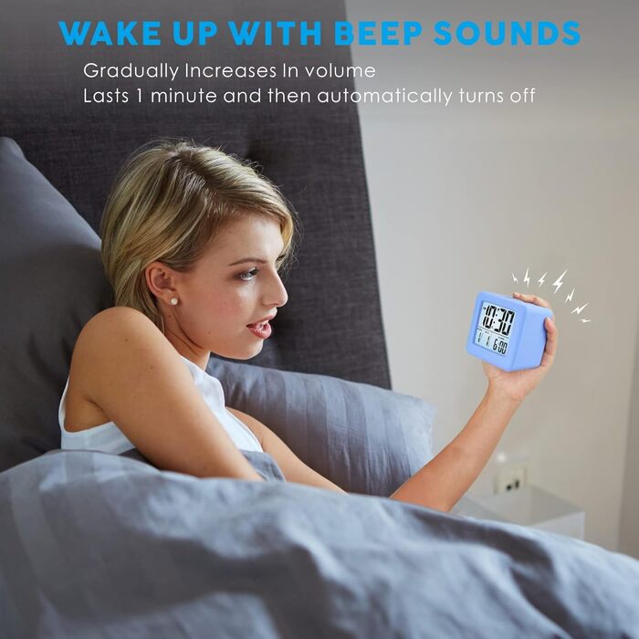 Цифровий туристичний годинник Plumeet з будильником, нічним світлом та великим дисплеєм (блакитний)