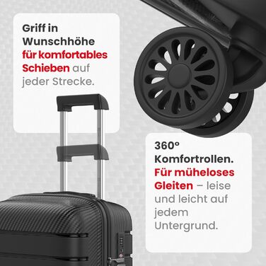 Чемодан GENTOR великий на колесах 64x44x24 см – Легкий валіз з жорстким корпусом та TSA-замком – Чемодан з жорсткою обшивкою L для подорожей та відпочинку – Чорний L Чорний