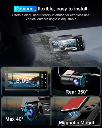 Відеореєстратор у машину 4K Dual Dashcam з CPL фільтром, 360°, WiFi, IPS, Нічне бачення, G-сенсор, Паркувальний режим, 64GB SD карта