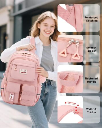 Рожевий шкільний рюкзак для дівчаток Tanou, 9-16 років, великий, водонепроникний, з брелоком