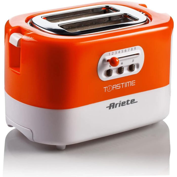 Тостер Ariete 159 Toastime з 2-ма слотами, з щипцями, функціями розморожування та підігріву, 700 Вт, нержавіюча сталь, білий/помаранчевий