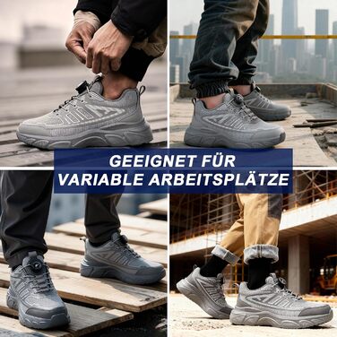 Чоловічі робочі черевики: захисні черевики зі сталевим підноском, з пряжкою та шнурівкою, неслизькі, легкі (44 EU, сірий)