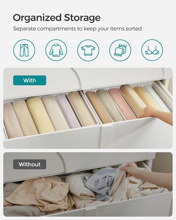 SONGMICS Set of 4 Drawer Organizers, 6 Compartments, Closet Organizer, Foldable, Clothes Organizer, 41.5 x 30.8 x 17.8 cm, for Pants, Clothing, URUS009G04 (Classic White)