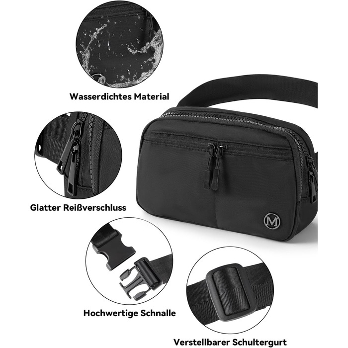 Гірчатка поясна 2L Mokze для чоловіків та жінок - стильна поясна сумка з регульованим ремінком, водонепроникна, для бігу, їзди на велосипеді, подорожей, темно-синій (чорний)