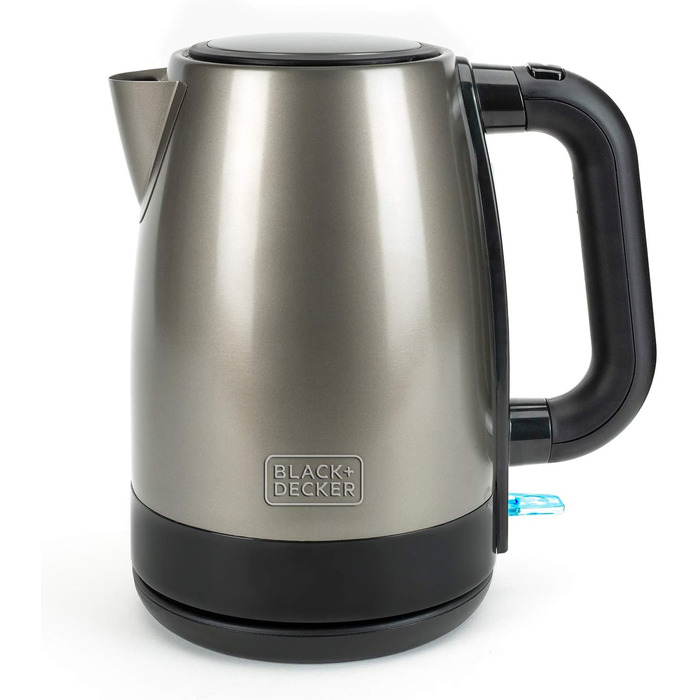 Електричний чайник BLACK+DECKER BXKE2202E 1.2L, 2200W, нержавіюча сталь, поворотна база 360°, для лівшів, з автовимкненням