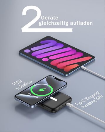 Power Bank MagSafe 5000mAh для iPhone: Швидка зарядка 20W, USB-C, Магнітне з'єднання, Сумісність з iPhone 17/16/15/14/13/12 - Чорний