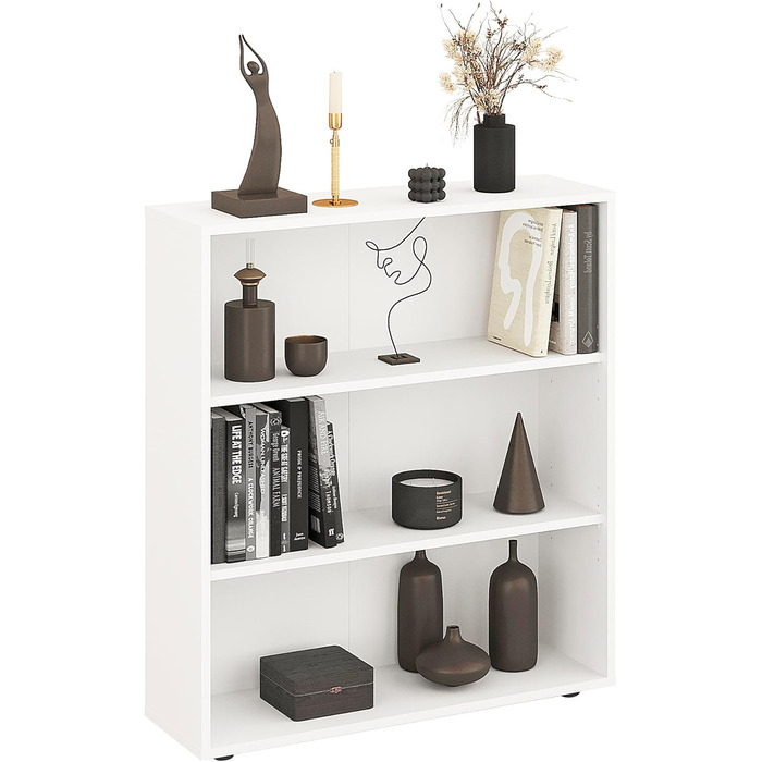 Білий книжковий стелаж KOMTO Regal 80 см, 3 рівні, з регульованими полицями, 80x90x24 см, універсальний для зберігання