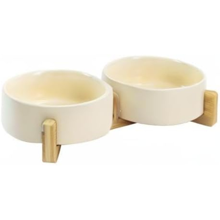 Набір мисок для котів та собак SPUNKYJUNKY з бамбукового підставки (400мл, Бежевий)