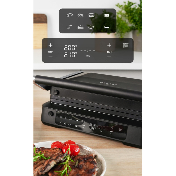 Електричний гриль-притискач 2000 Вт, розкладний тостер із таймером та двома термостатами