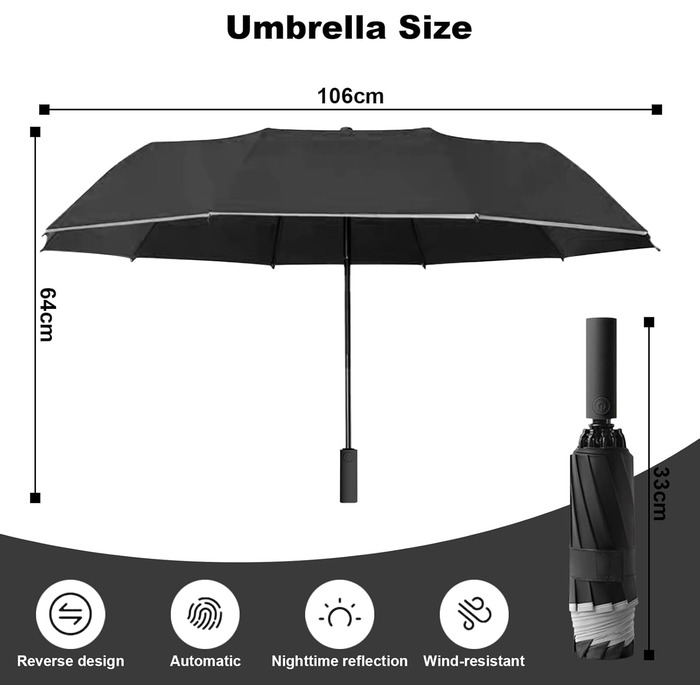 Міцний парасолька-вертушка з 40 спиц, автоматичний парасолька Knirps, діаметр 105 см - для жінок та чоловіків (Чорний)