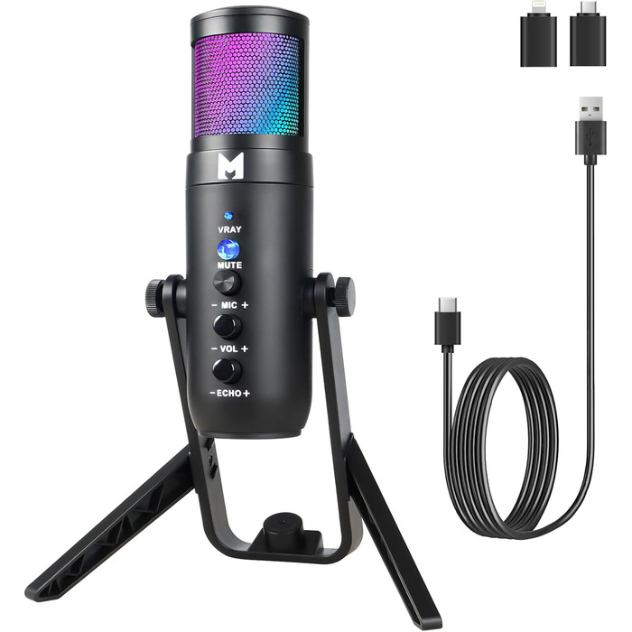 USB мікрофон для ПК, геймінгу, стрімінгу, подкастів та запису голосу. RGB-підсвітка, сумісний з телефоном, ПК, PS4, PS5 та Mac