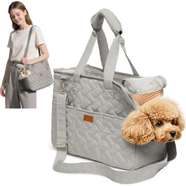 Транспортна переноска для котів та собак, переноска для тварин, сумка-переноска для собак та котів, аксесуари для подорожей, переноска для цуценят, регульований поводок (Сріблястий, L)