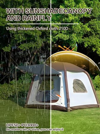 Надувний кемпінговий намет Glamping для 2/4/6/8 осіб 2025: швидкий монтаж, захист від дощу та москітної сітки, коричнево-бежевий