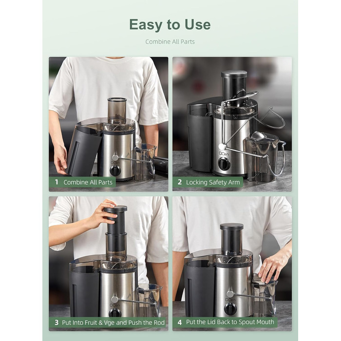 Електричний соковитискач Sliver 500W з нержавіючої сталі, BPA-free, для фруктів та овочів