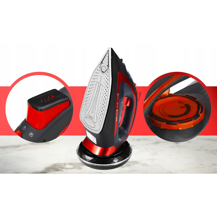 Бездротова праска Electo з керамічною підошвою, 2400 Вт, 450 мл, червона