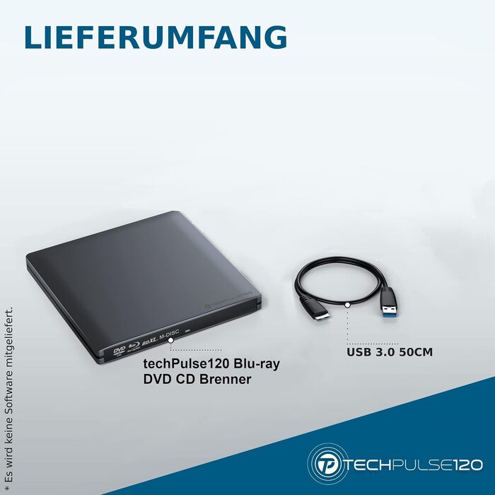 Зовнішній Blu-ray привід techPulse120 USB 3.0 3D Burner M-Disc BDXL Superdrive для PC, Notebook, MacBook, Windows, MacOS, сріблястий (Alu Grau)